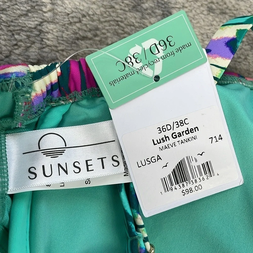 NWT Sunsets Lush Garden Maeve Tankini Colorful Floral Underwire Sz 36D 38C
